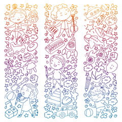 Painted by hand style pattern on the theme of childhood kindergarten. Vector illustration for children design.