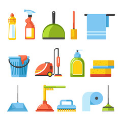 Household and housekeeping equipment, cleaning tools isolated icons