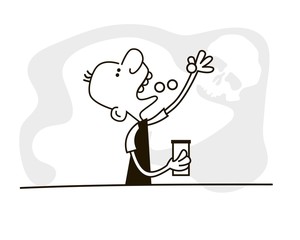 Man taking pills. Hand drawn vector.