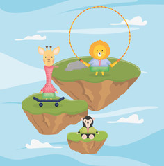 giraffe lion and female sloth bear playing fantasy fairy tale