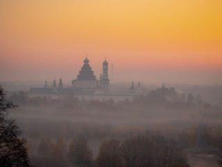 Fototapeta na wymiar New Jerusalem Monastery at sunrise, Istra, Moscow Region.