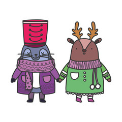 merry christmas celebration seal and deer with sweater and hat