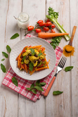 chicken stewed with curry carrots mint and olives