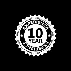 10 years experience sign isolated on black background