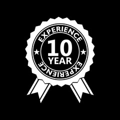 10 years experience sign isolated on black background