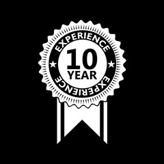 10 years experience sign isolated on black background