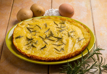 Poatoes focaccia with eggs and rosemary