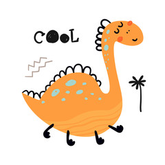 Poster with cute dinosaur and lettering.