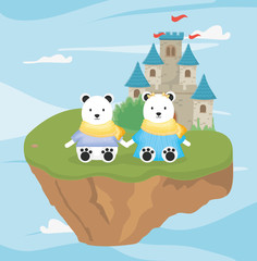 couple panda and castle fantasy fairy tale