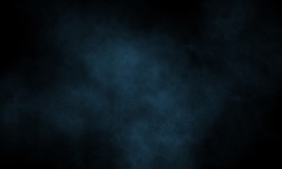 Dark street, wet asphalt, reflections of rays in the water. Abstract dark blue background, smoke, smog. Empty dark scene, neon light, spotlights. Concrete floor