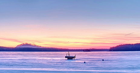 The frozen lake. Frozen lake ice captured with foot print marks.