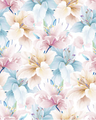 Elegant beautiful watercolor magnolia flower and seamless pattern