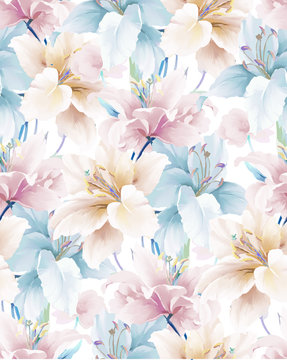Elegant beautiful watercolor magnolia flower and seamless pattern