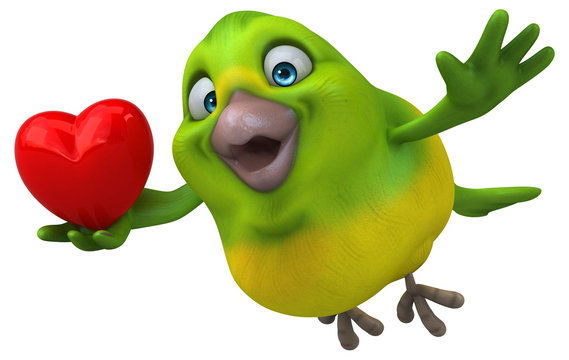 Fun green bird - 3D Illustration