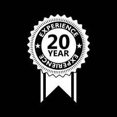 20 Years Experience sign isolated on black background