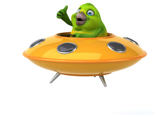 Fun green bird - 3D Illustration