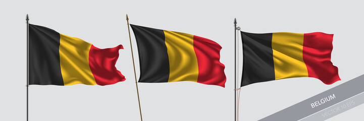 Set of Belgium waving flag on isolated background vector illustration