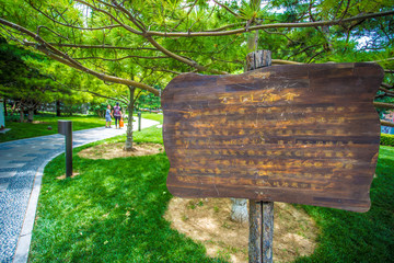 Holztafel mit Schriftzeichen