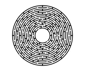 Black vector labyrinth in flat style on an isolated white background. Round maze puzzle. A game for the of logic, intelligence, find the way exit from the circle.