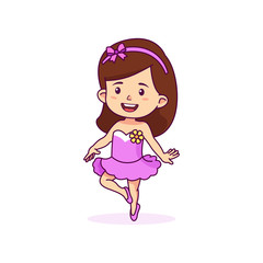 Cute Little girl ballerina wear tutu dress, vector cartoon illustration