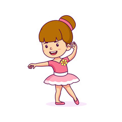 Cute Little girl ballerina wear tutu dress, vector cartoon illustration