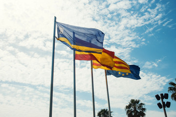 flag, sky, blue, wind, symbol, national, red, country, yellow, europe, white, flags, banner, nation, waving, cloud