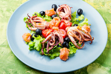 Salad squid with green and seafood