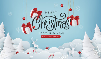 Fototapeta na wymiar Merry christmas sale banner background.Merry Christmas text Calligraphic Lettering Vector illustration.