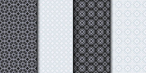 Set of Seamless Geometrical Linear Texture. Original Geometrical Puzzle. Backdrop. Grey color. Vector illustration