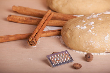 dough and cinnamon ready in the kitchen for Christmas cookies