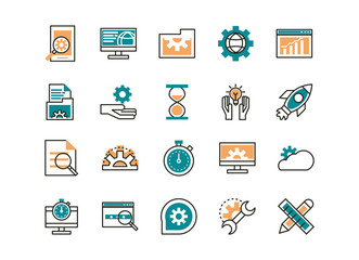 web development icons collection line and fill