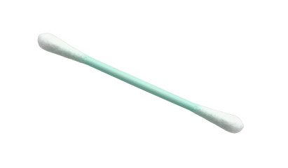 single closeup blue cotton bud isolated on white background. A clean cotton bud image