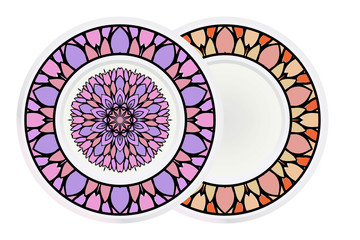 Set of two round decoration frame and mandala ornament. vector illustration.