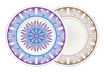 Vector set of two round frame and floral mandala ornament. For kitchen decoration, fashion print