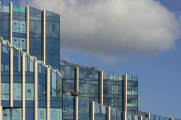 modern office building, glass cascades apartment skyscrapers, luxury housing