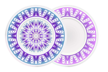 Set of two round ornament with decorative mandala. Vector illustration