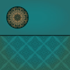 Template card with mandala. Vector. Oriental design for Christmas party invitation, Ramadan holiday, New year greeting, beauty spa salon, wedding.