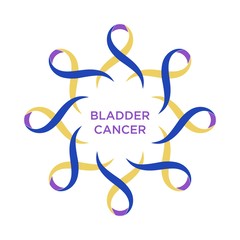 Cancer ribbon blue purple and marigold color representing the support of tackling cancers