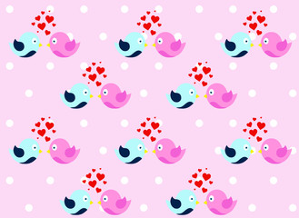 Happy Valentine's day vector pattern with abstract cartoon birds and hearts