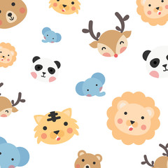 Obraz na płótnie Canvas Cute animals pattern. Pattern background with wildlife animals. Animals background. Vector illustration.