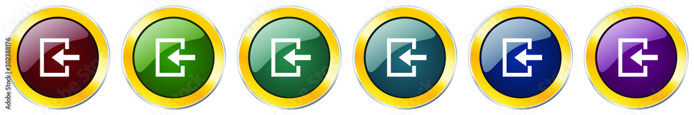 Fototapete Enter glossy icon set, silver metallic golden vector illustrations in 6 options for web design and mobile applications
