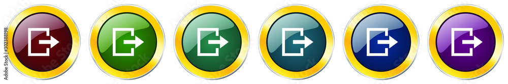 Leinwandbilder Exit glossy icon set, silver metallic golden vector illustrations in 6 options for web design and mobile applications