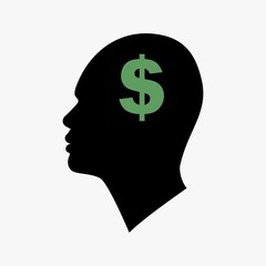 isolated head silhouette with Dollar Sign icon,vector.