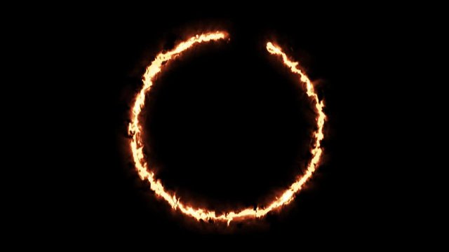 Beautiful ring of fire on black background. Abstract solar fire circle.  Gradually appearing burning ring of fire. 4k