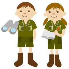 Illustration of cute child investigation team