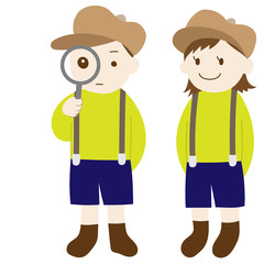 Illustration of cute child investigation team