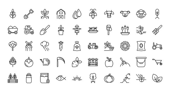 Rural Agriculture Thick Line Icons Set