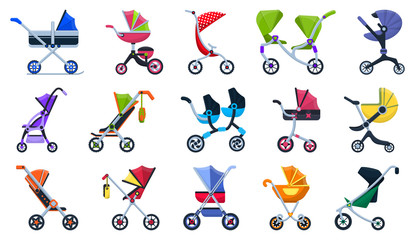Baby carriage cartoon vector set icon.Illustration of isolated cartoon icon stroller for newborn.Vector illustration baby pram.