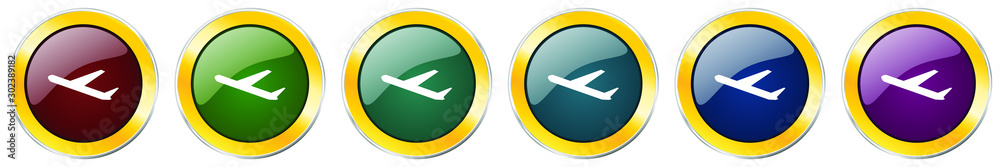 Leinwandbilder departures glossy icon set, silver metallic golden vector illustrations in 6 options for web design 