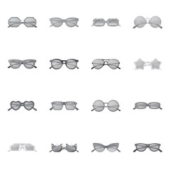 Vector illustration of glasses and sunglasses logo. Collection of glasses and accessory vector icon for stock.